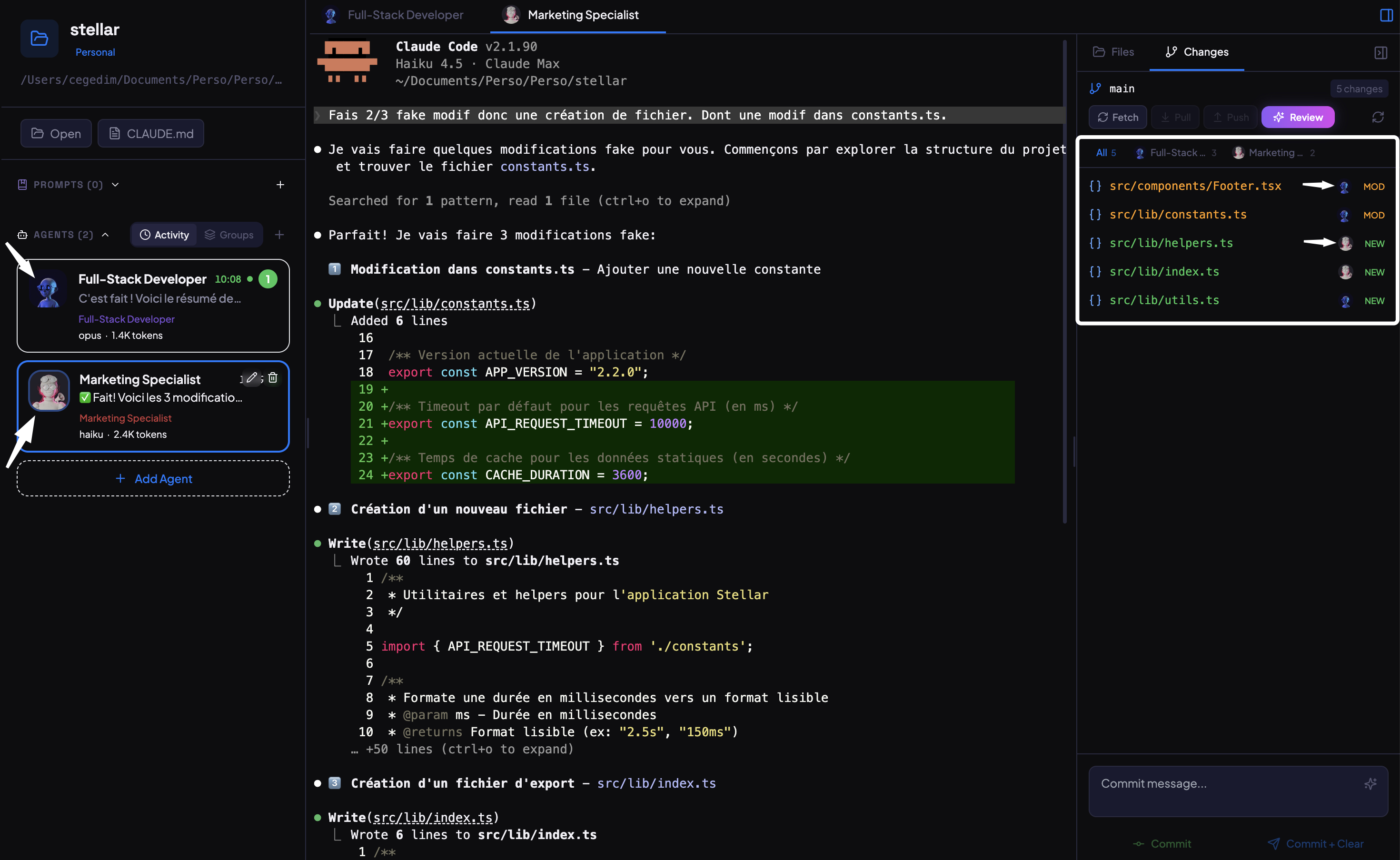 AgentsRoom per-agent review: filter code changes by individual AI agent with scoped commit tabs